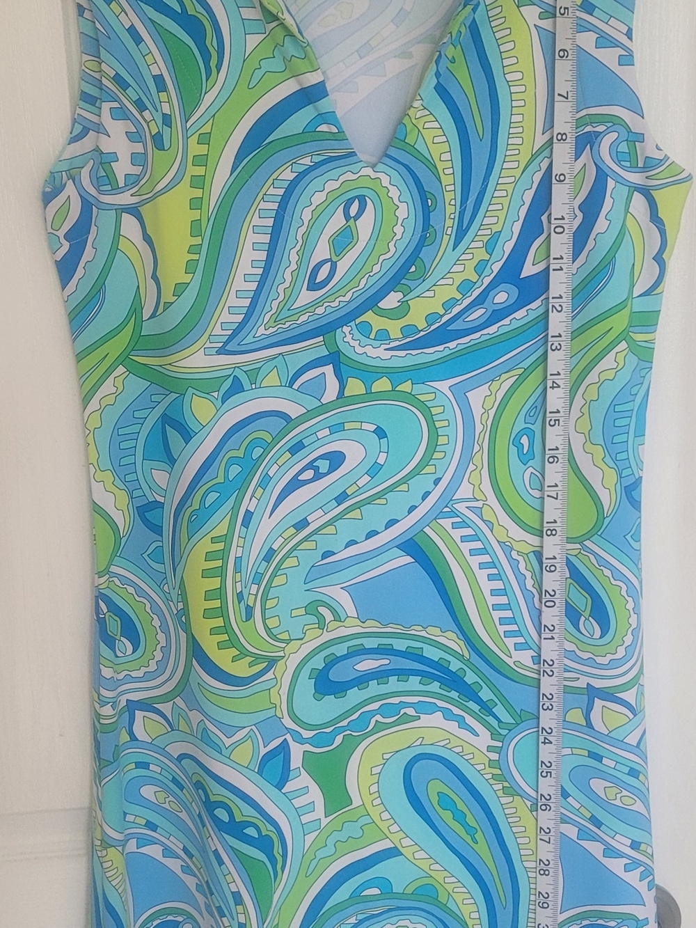 Barbara Gerwit Sleeveless Paisley Shift Dress in Blue & Green - Picture 3 of 5